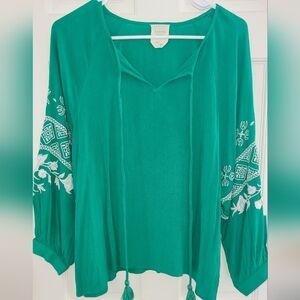 Harper Heritage Emerald Blouse with Ivory Embroidery